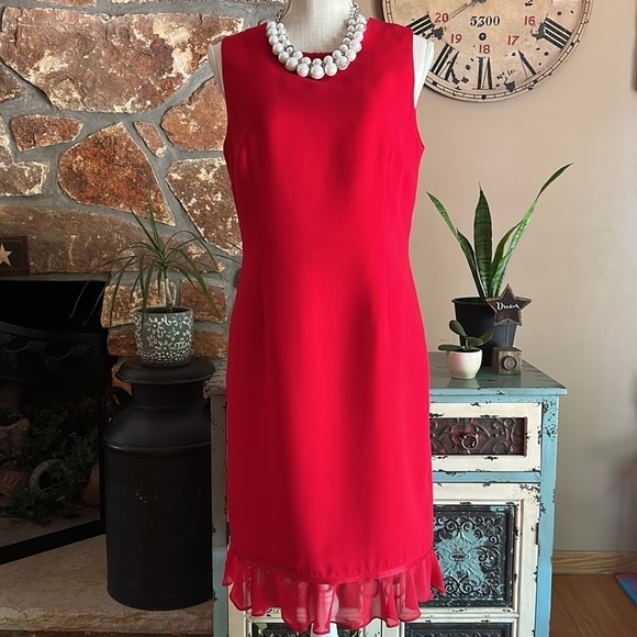 PLAZA South Petite Sleeveless Ruffle Hem Dress Size 10P Red - Picture 1 of 8
